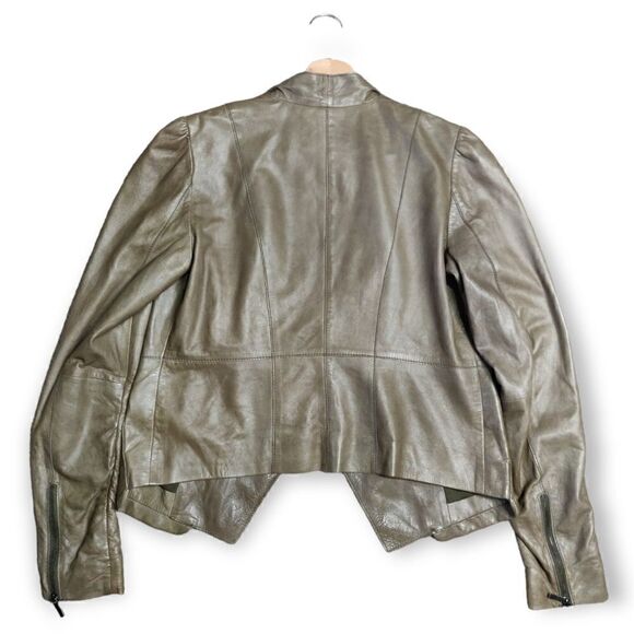 CLASSIQUES ENTIER 100% genuine lamb leather olive green open front jacket blazer - Picture 5 of 7